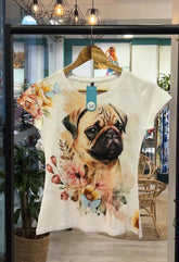Crew Neck Pug Print Short Sleeve T-shirt